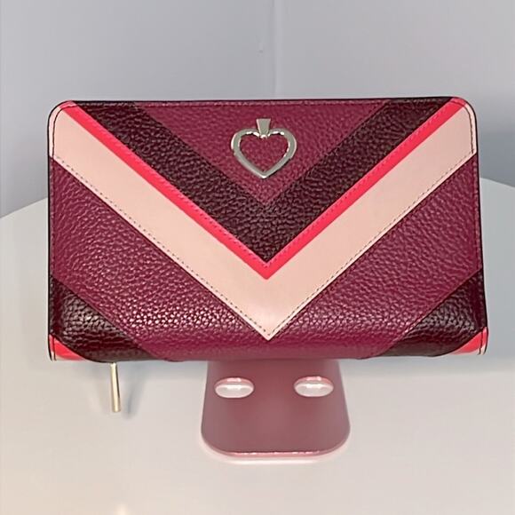 Kate Spade Pebbled Leather Wristlet Wallet Pink & Burgundy NWOT Retail $249